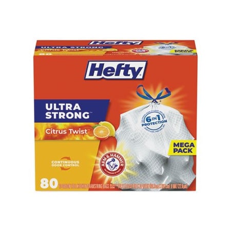 Hefty ULTRA STRONG SCENTED TALL WHITE KITCHEN BAGS, 13 GAL, 0.9 MIL, 23.75in X 24.88in, WHITE, 240PK E88354CT